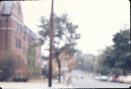 Back in A2. Out-of-focus shot of East Quad on the corner of E Univ and Hill St